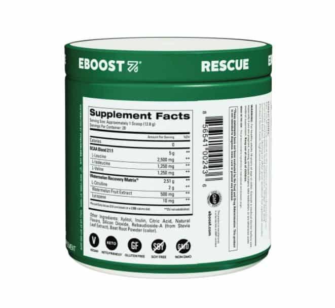 EBOOST Rescue - Vegan BCAA ingredient list